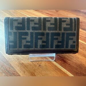 Fendi Brown Black FF Logo Continental Wallet